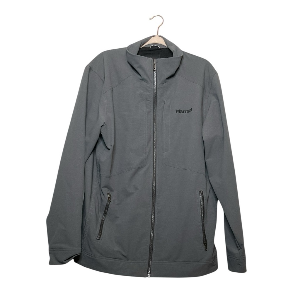 Men’s Marmot soft shell, gray, zip-up jacket without hood, size XL